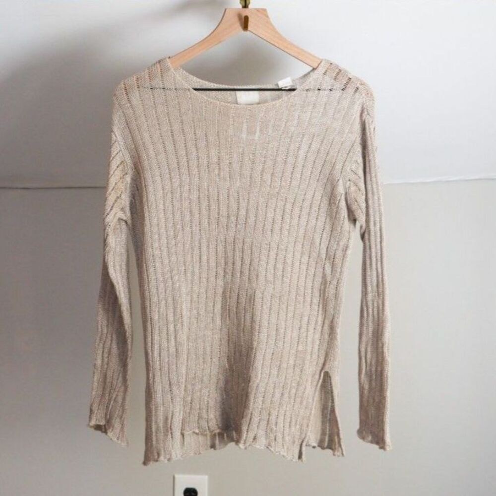 H&M Long Sleeve Ribbed Tunic in Beige